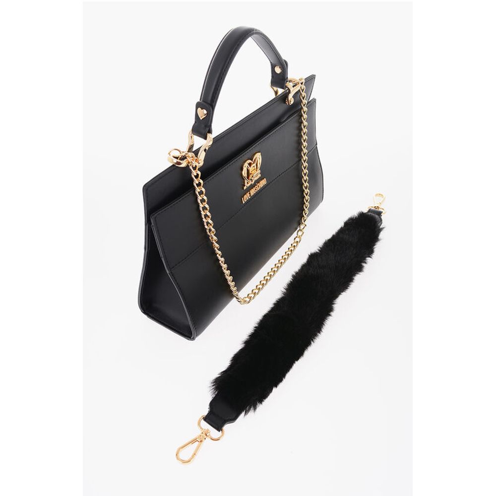 Moschino LOVE Faux Leather Bag with Golden Chain and Turn Lock Closur