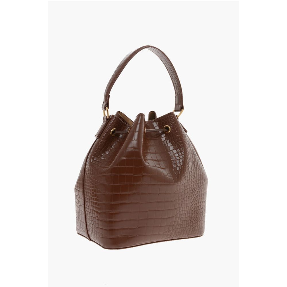 Moschino LOVE Crocodile Effect Faux Leather Bucket Bag with Maxi Logo