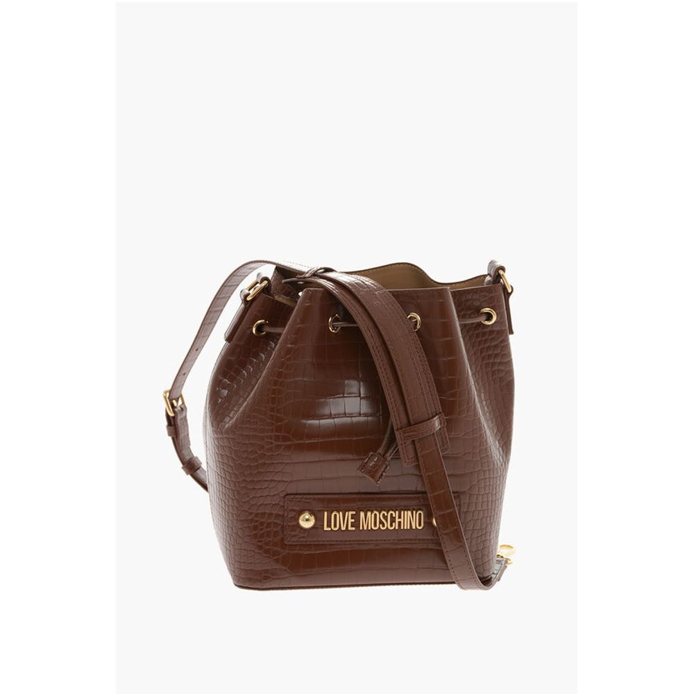 Moschino LOVE Crocodile Effect Faux Leather Bucket Bag with Maxi Logo