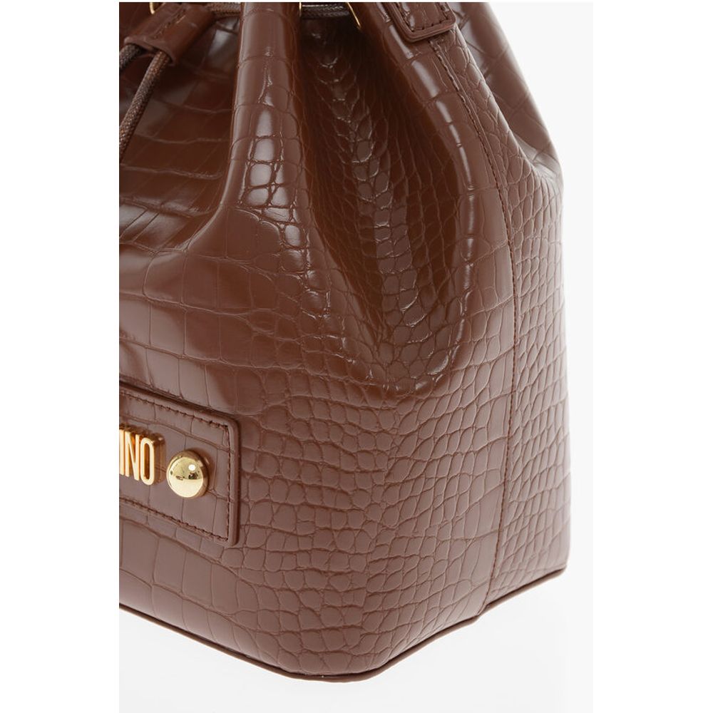 Moschino LOVE Crocodile Effect Faux Leather Bucket Bag with Maxi Logo