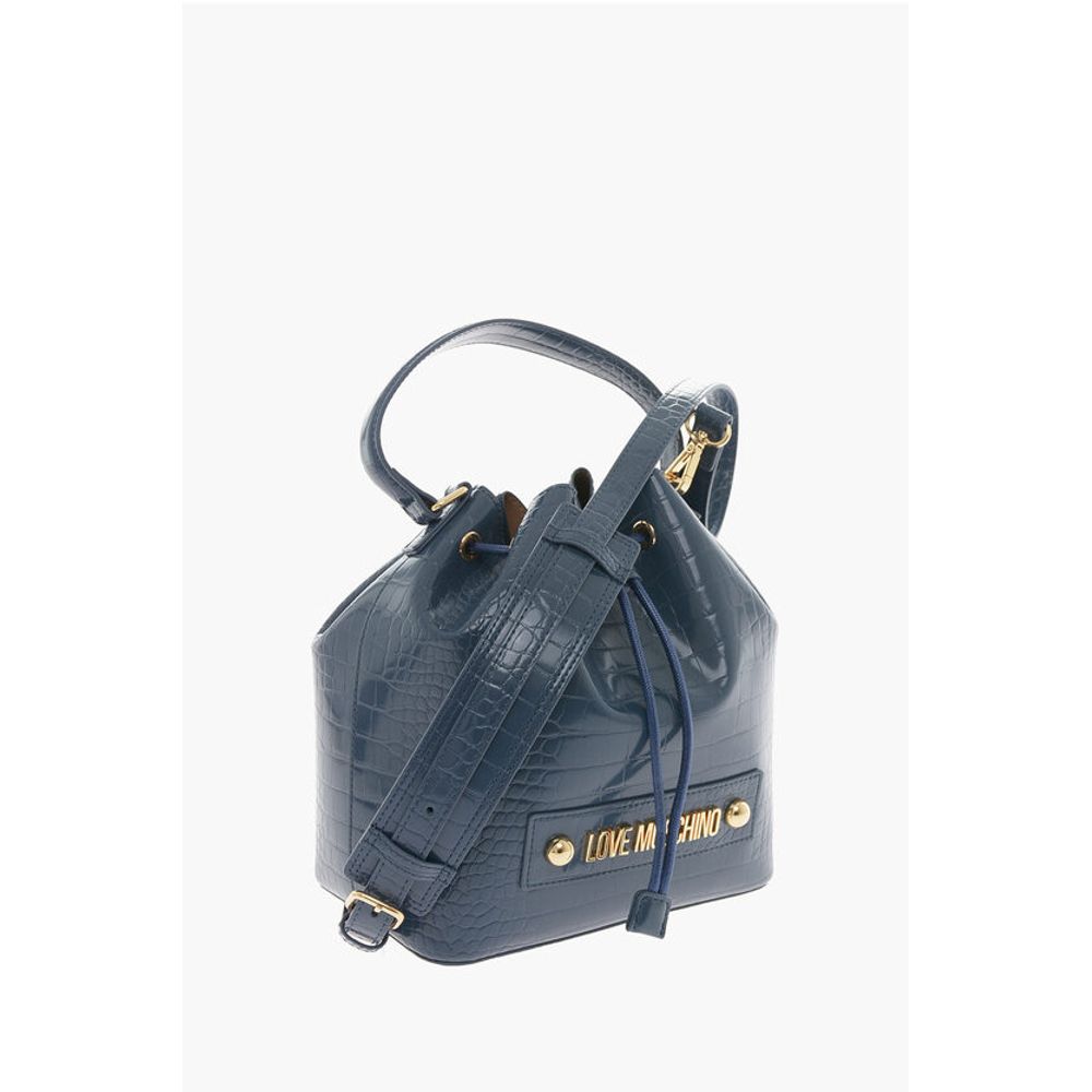 Moschino LOVE Faux Leather Crocodile Effect Bucket Bag with Embossed