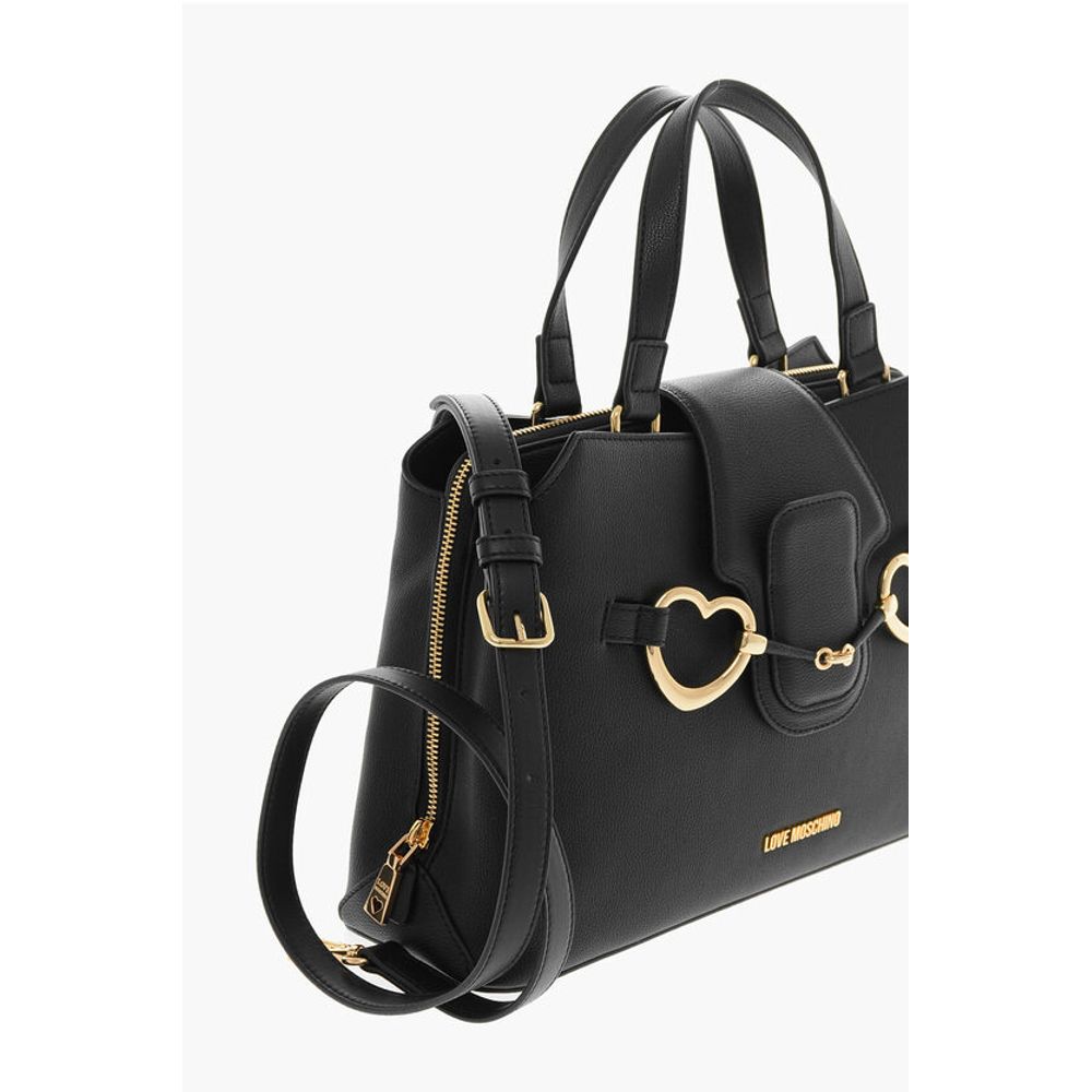 Moschino LOVE Textured Faux Leather Tote Bag with Golden Front Clamp