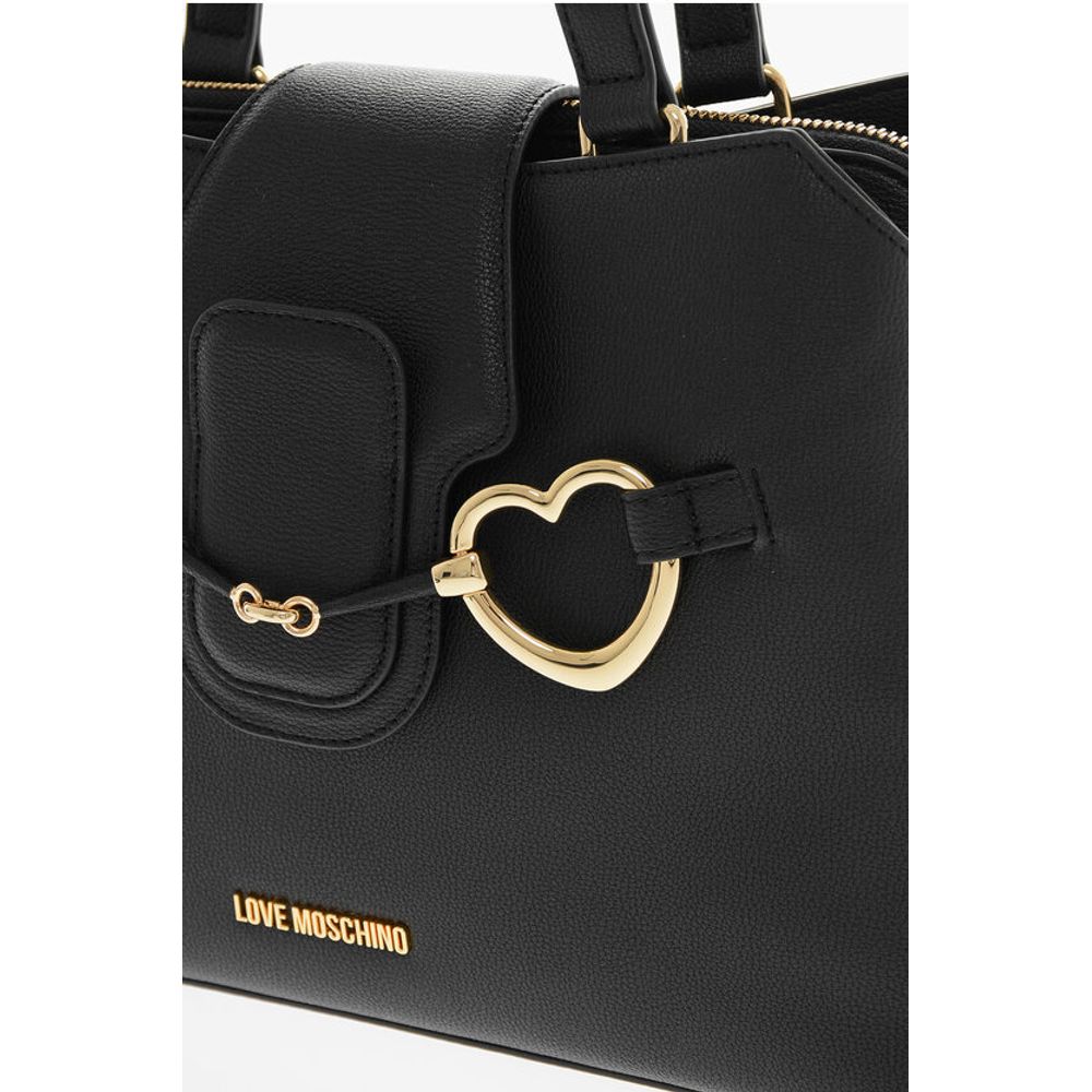 Moschino LOVE Textured Faux Leather Tote Bag with Golden Front Clamp