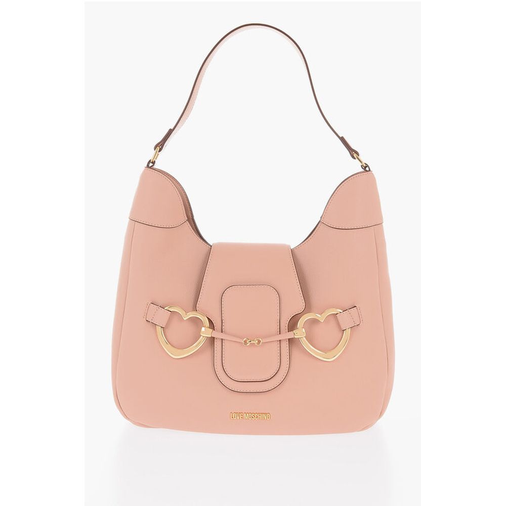 Moschino LOVE Textured Faux Leather Hobo Bag with Maxi Heart-Shaped C