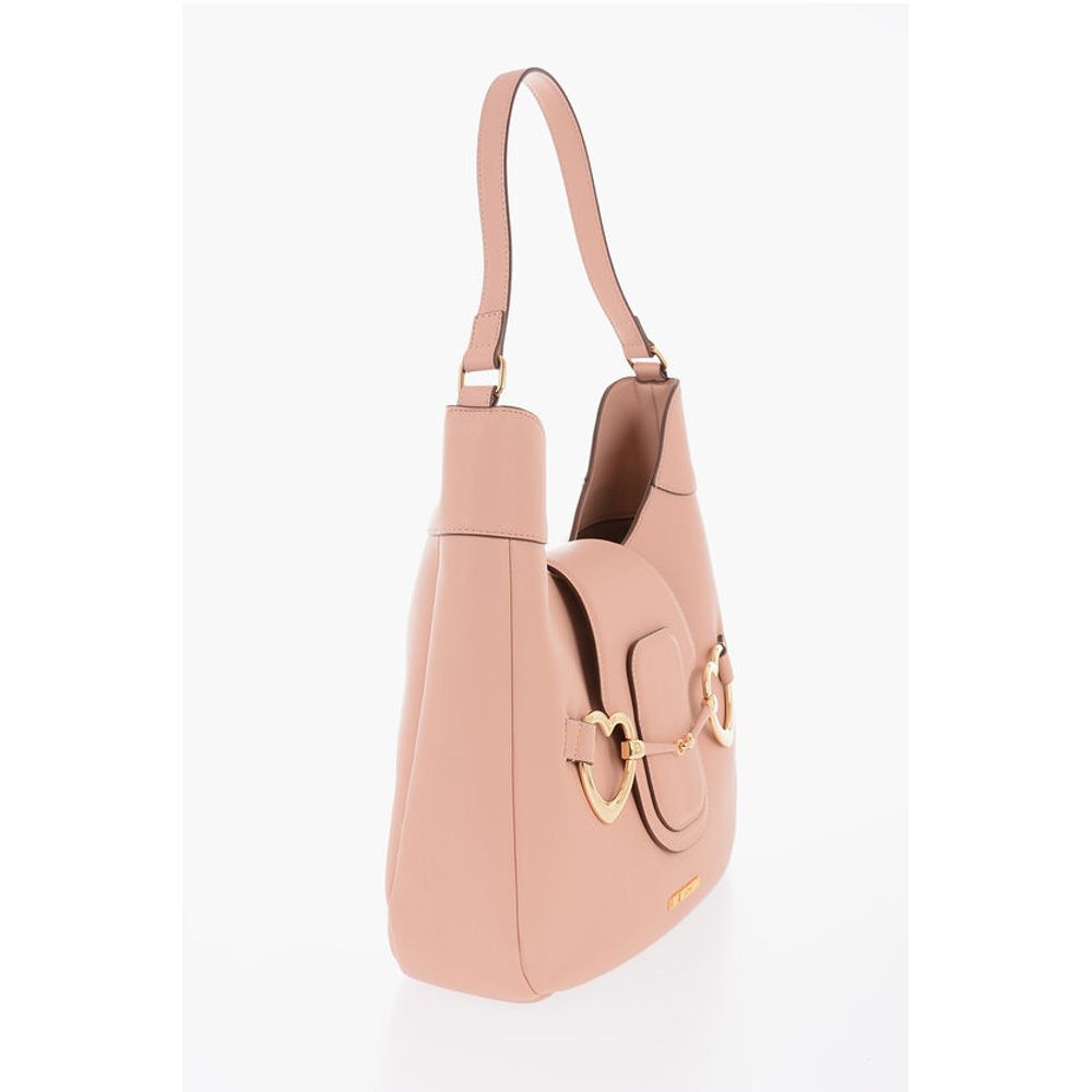 Moschino LOVE Textured Faux Leather Hobo Bag with Maxi Heart-Shaped C