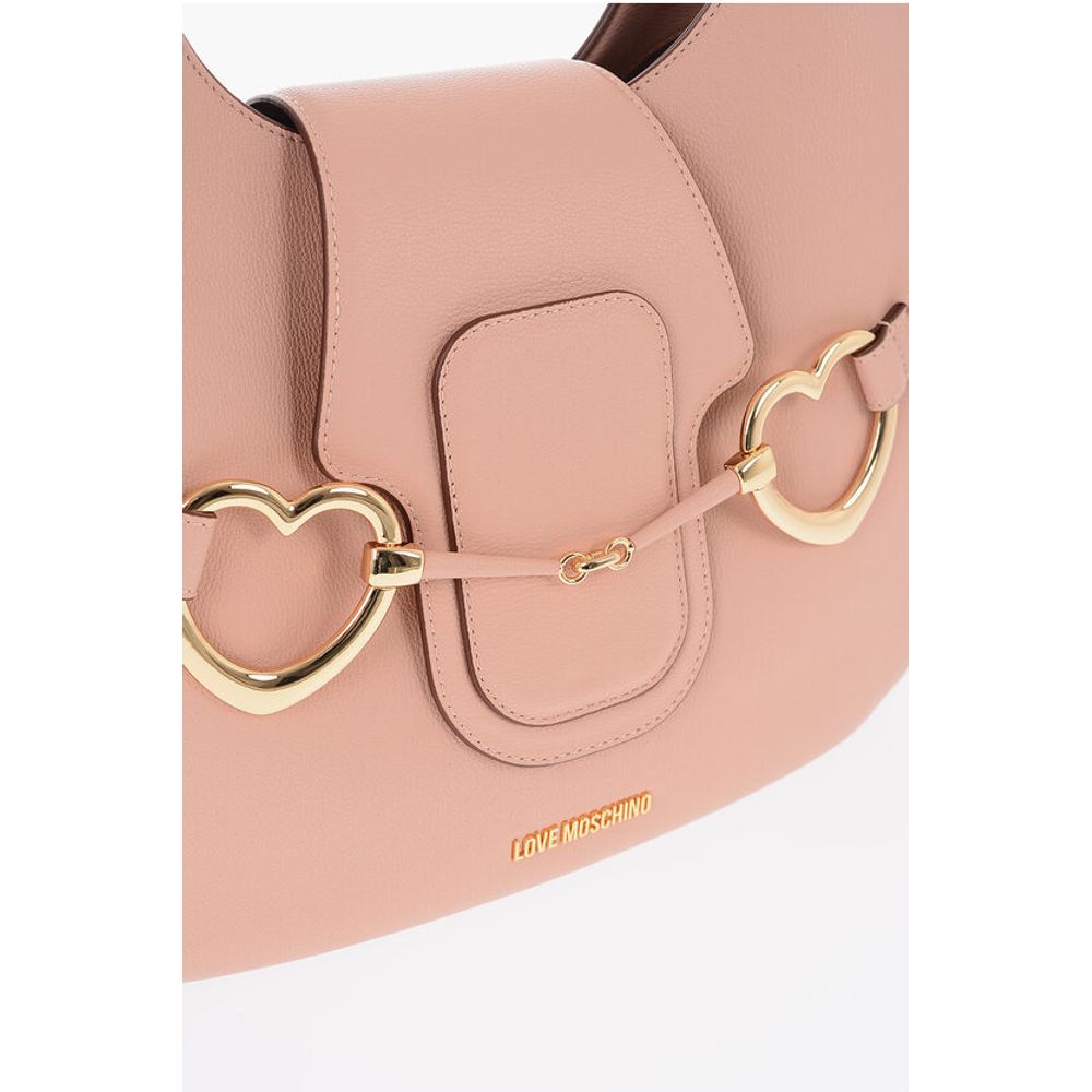 Moschino LOVE Textured Faux Leather Hobo Bag with Maxi Heart-Shaped C
