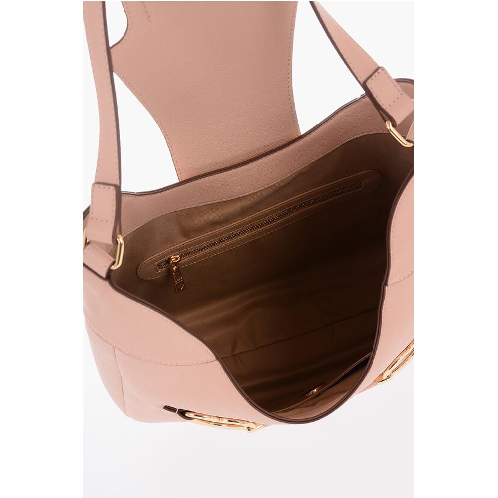 Moschino LOVE Textured Faux Leather Hobo Bag with Maxi Heart-Shaped C