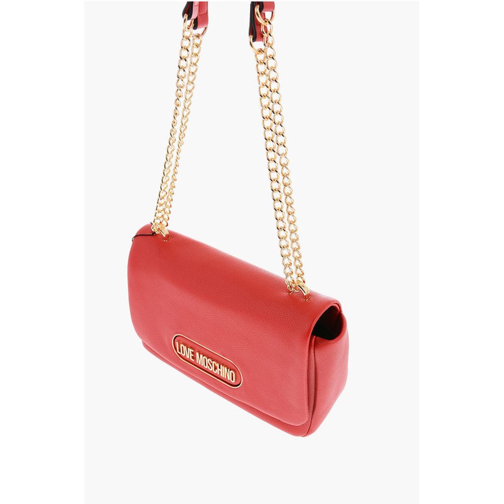 Moschino LOVE Textured Faux Leather Shoulder Bag with Golden Logo