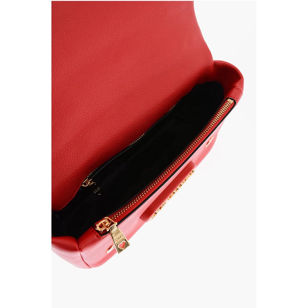 Moschino LOVE Textured Faux Leather Shoulder Bag with Golden Logo