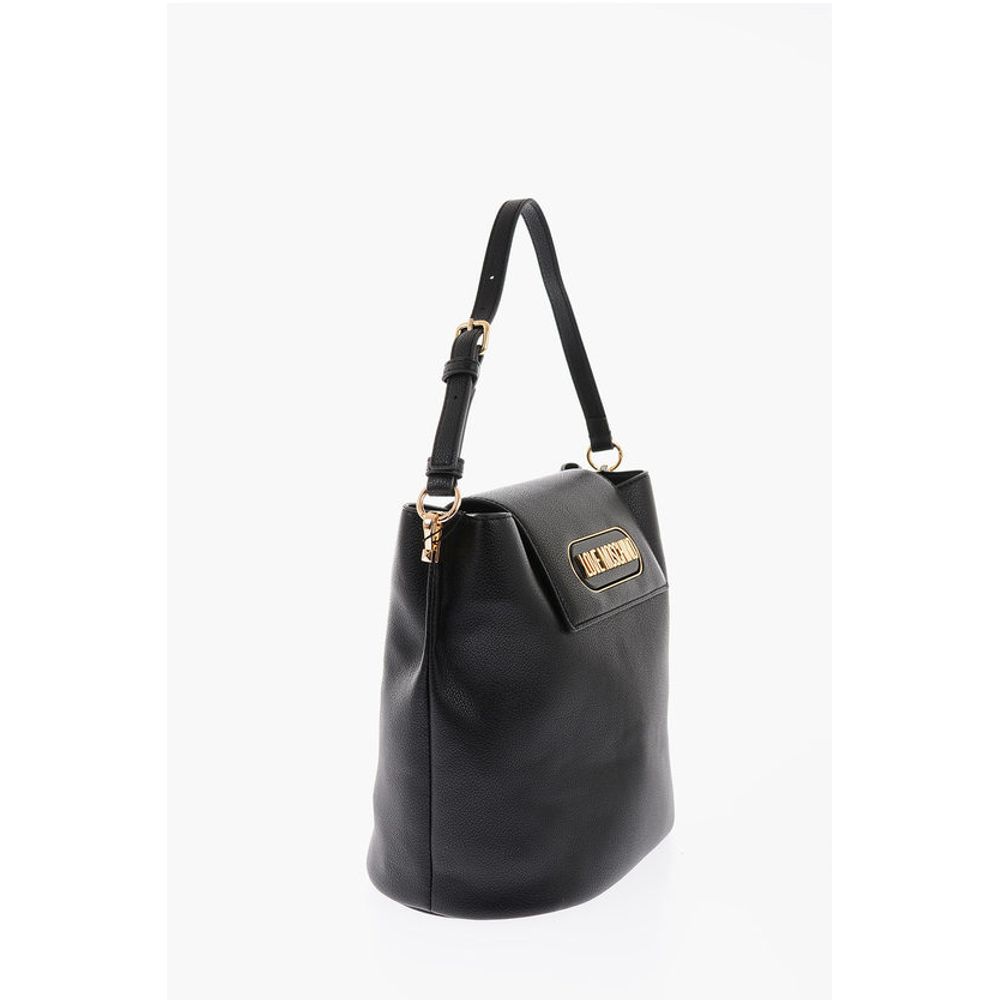 Moschino LOVE Textured Faux Leather Bucket Bag with Embossed Logo