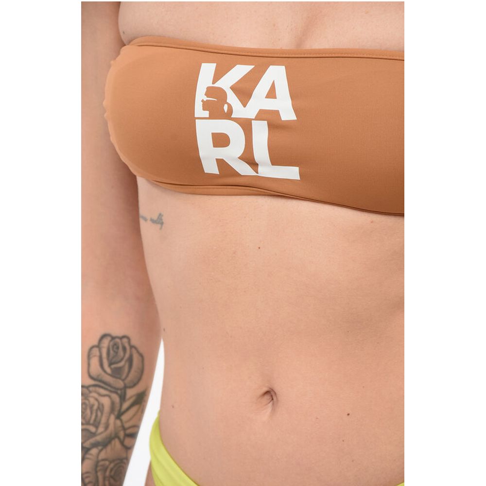 Karl Lagerfeld Solid Color Bandeau Bikini Top with Printed Contrasting Logo