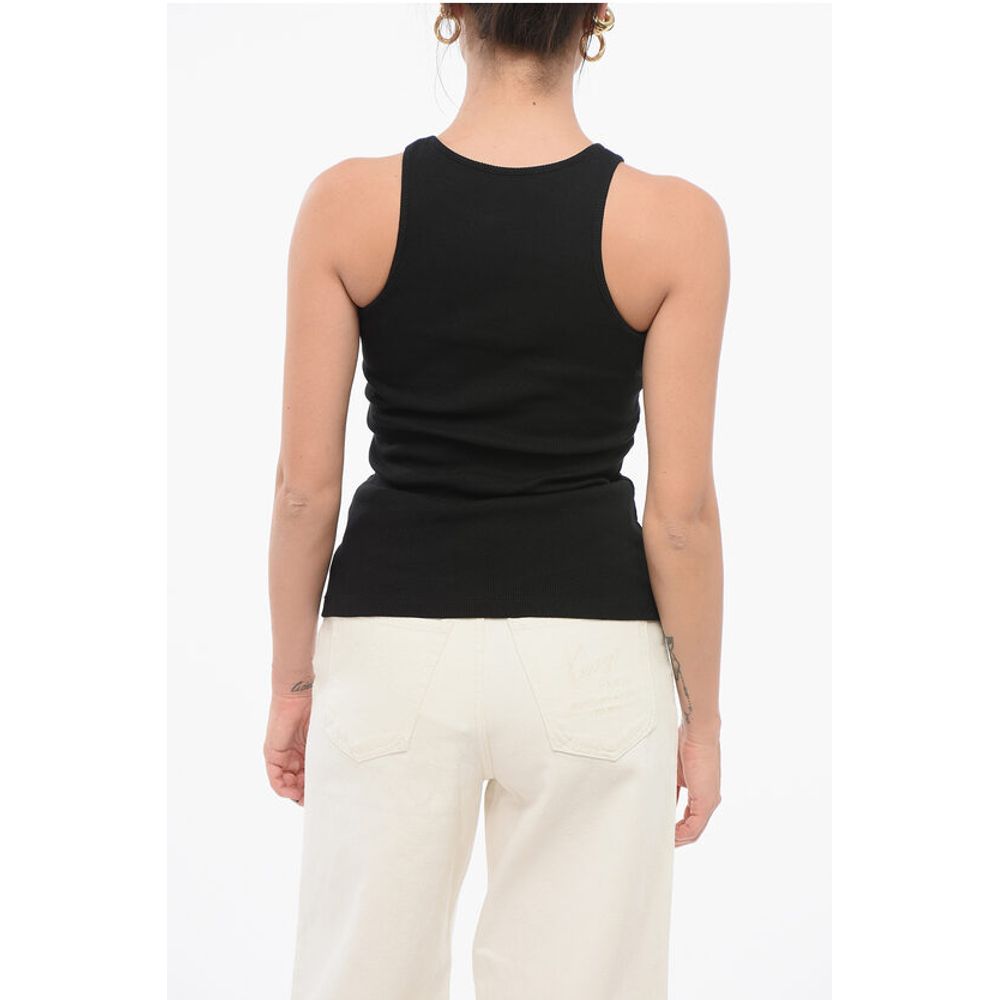 Blumarine Ribbed Tank Top with Rhinestoned Logo