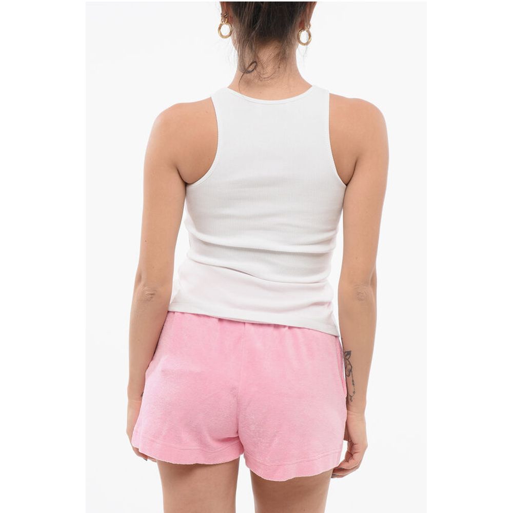 Blumarine Ribbed Tank Top with Rhinestoned Logo