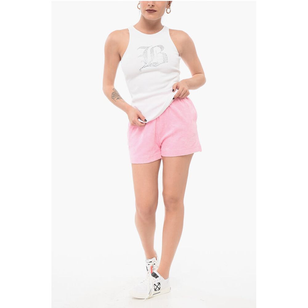 Blumarine Ribbed Tank Top with Rhinestoned Logo