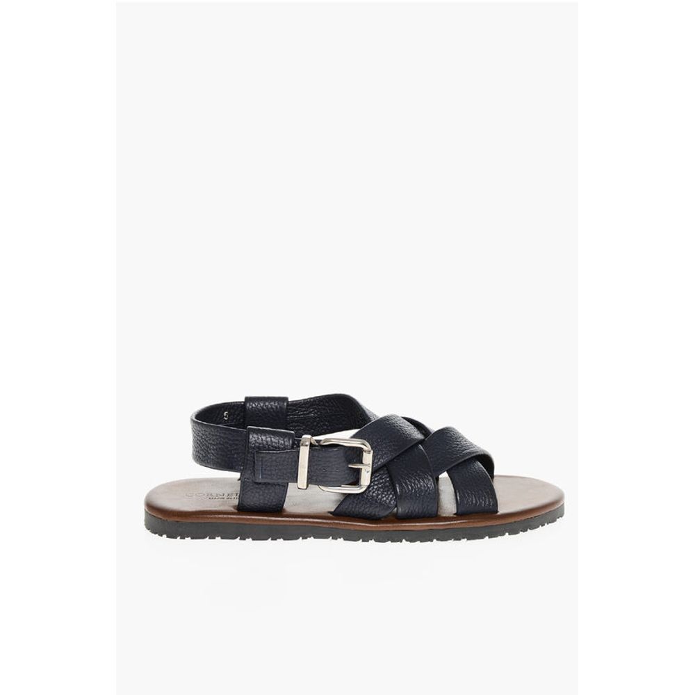 Corneliani Hammered Leather Criss-cross Sandals