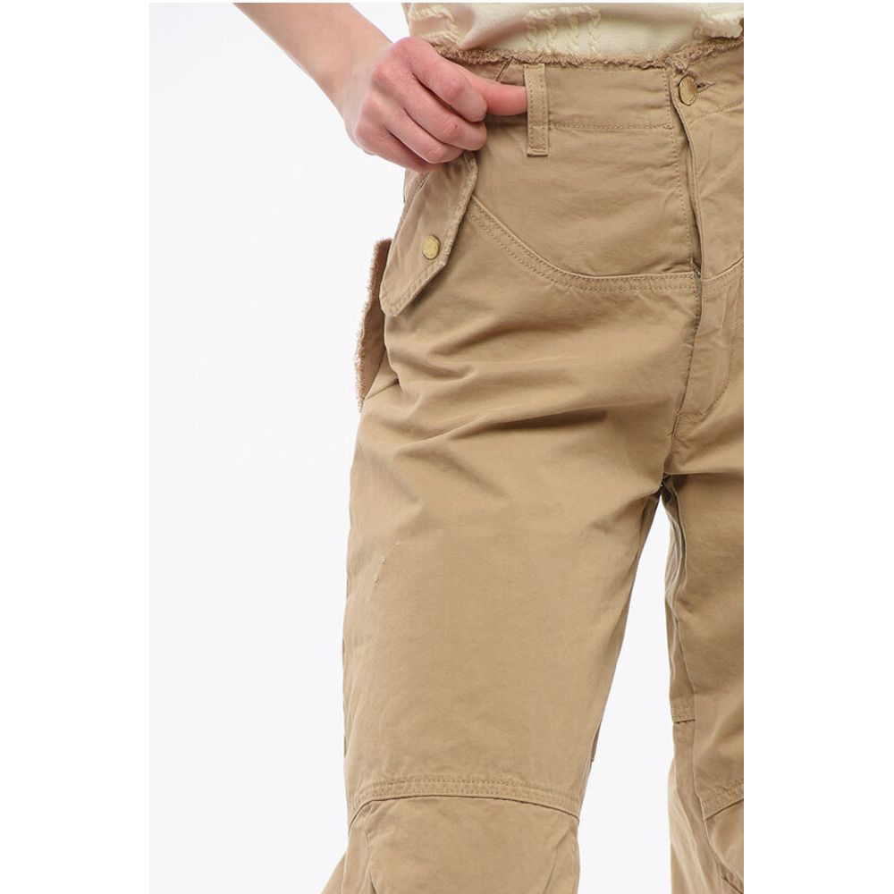 Darkpark Frayed Hem Cotton ROSALIND Cargo Pants with Logo-Buttons