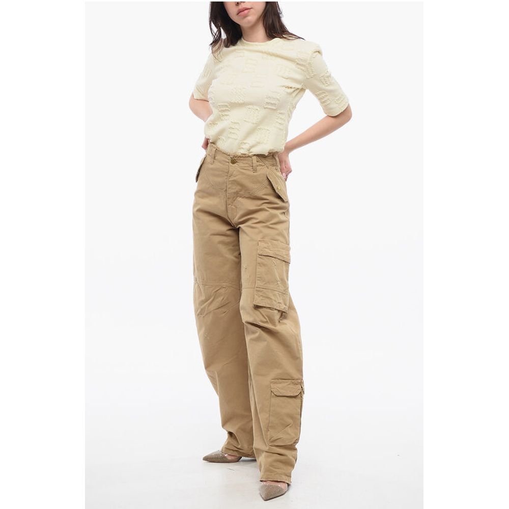 Darkpark Frayed Hem Cotton ROSALIND Cargo Pants with Logo-Buttons