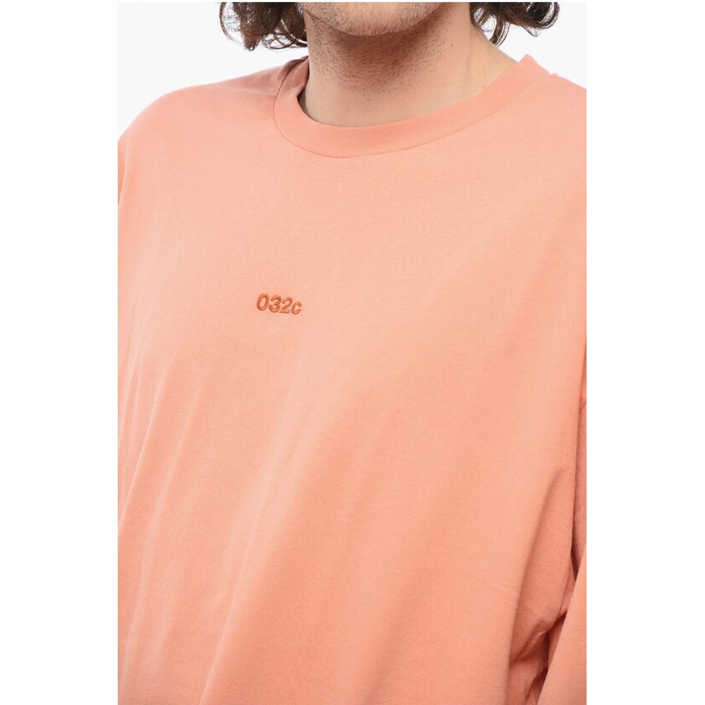032c Solid Color Organic Cotton Crew-neck T-Shirt with Embroidere