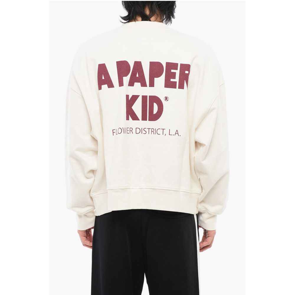 A Paper Kid Cotton Crew-neck Sweatshirt with Printed Contrasting Logo