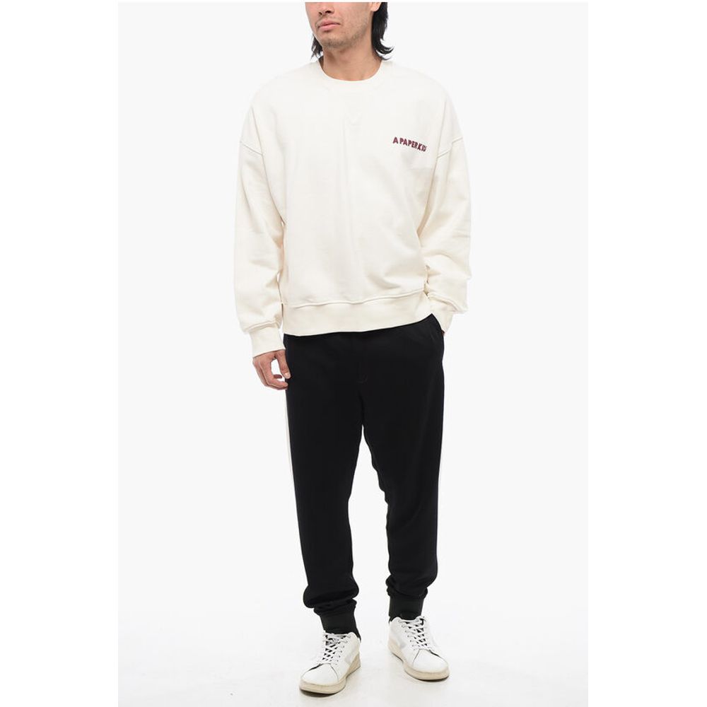 A Paper Kid Cotton Crew-neck Sweatshirt with Printed Contrasting Logo