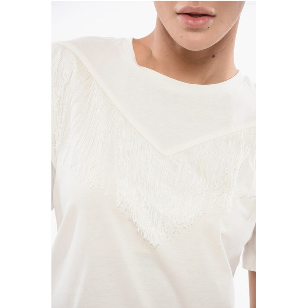 PINKO Cotton UNDER WORLD Crew-neck T-shirt with Fringes