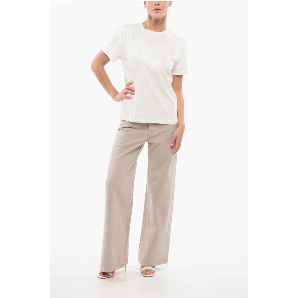 PINKO Cotton UNDER WORLD Crew-neck T-shirt with Fringes