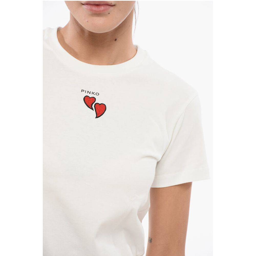 PINKO Cotton Crew-neck TRAPANI T-shirt with Contrasting Hearts