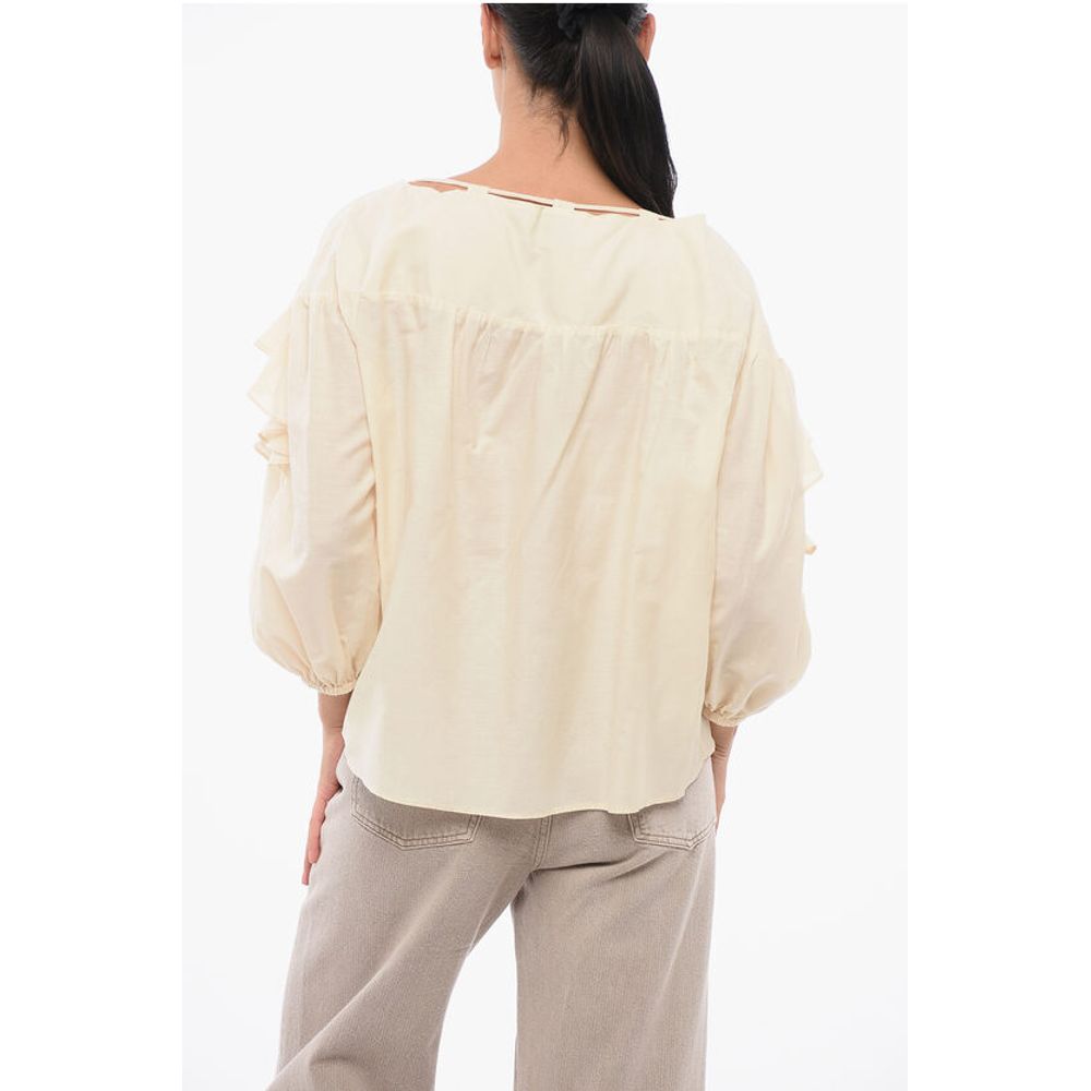 PINKO Solid Color Cotton and Silk BONES Blouse with Ruffles