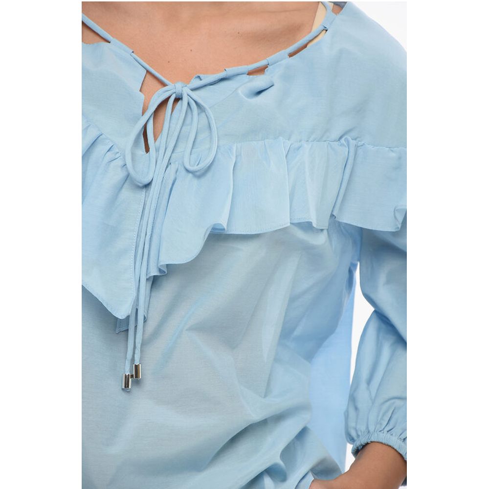 PINKO Enobarvna bluza iz bombaža in svile BONES z volančki
