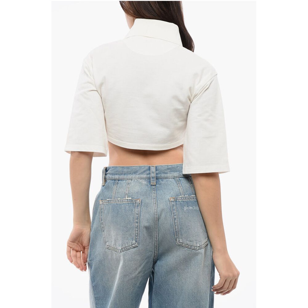 Palm Angels Short Sleeved Cropped Polo With Embroidered Logo