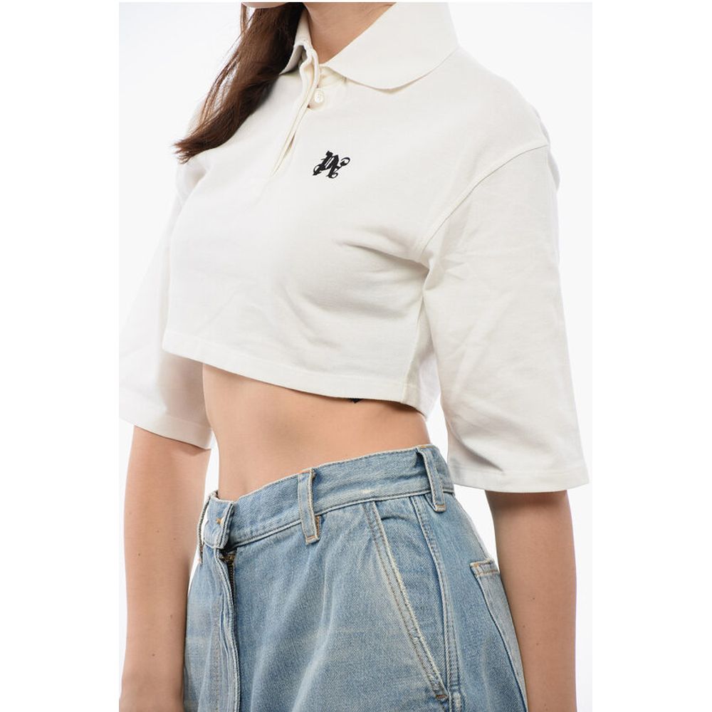 Palm Angels Short Sleeved Cropped Polo With Embroidered Logo