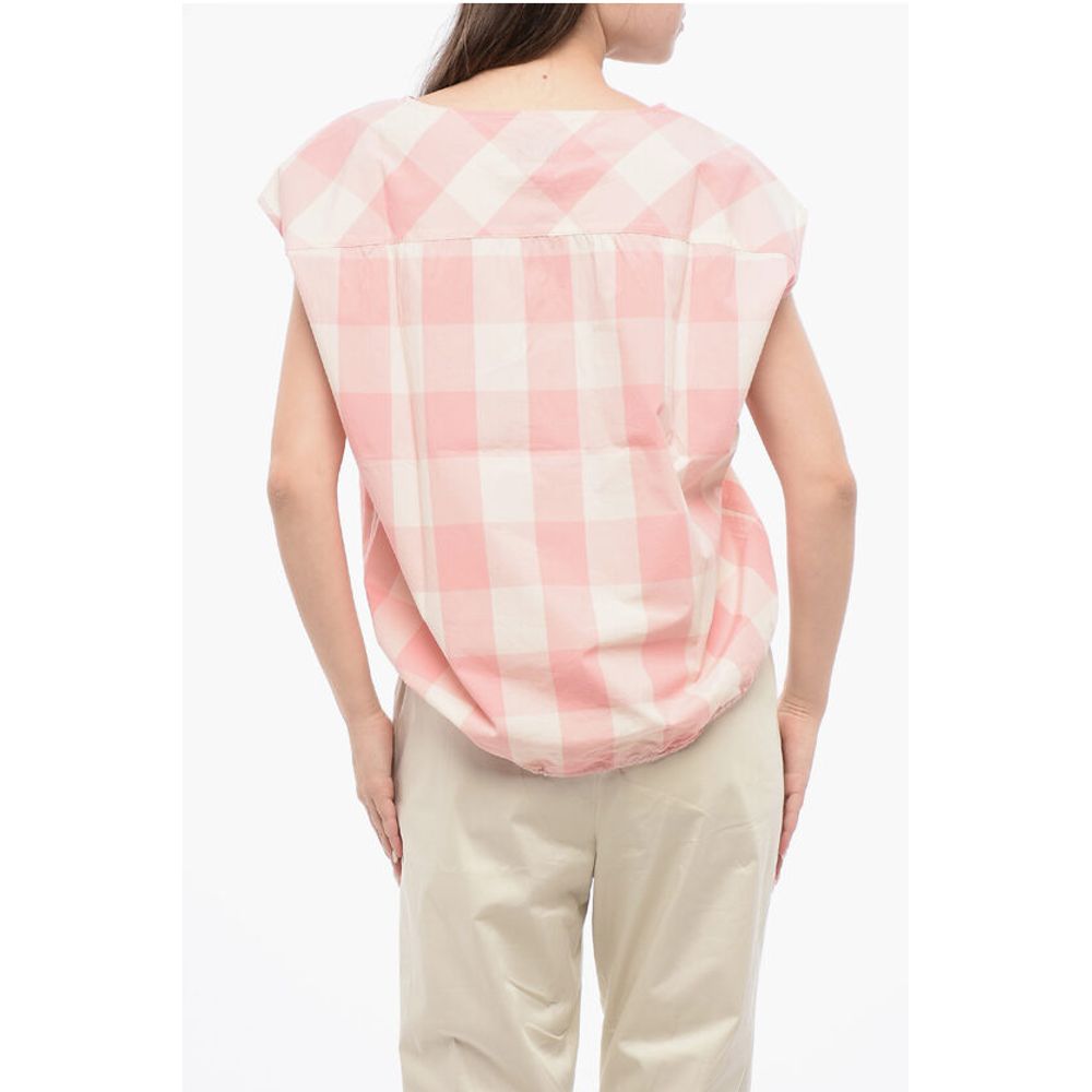Woolrich Gingham Cotton Sleeveless Blouse with Drawstringed Bottom