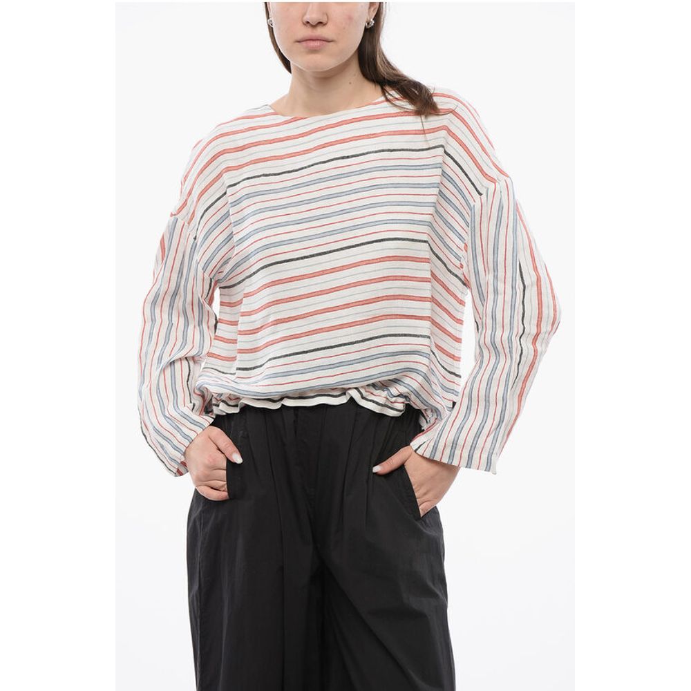 Woolrich Balanced Stripe VARSITY Linen Blend Blouse