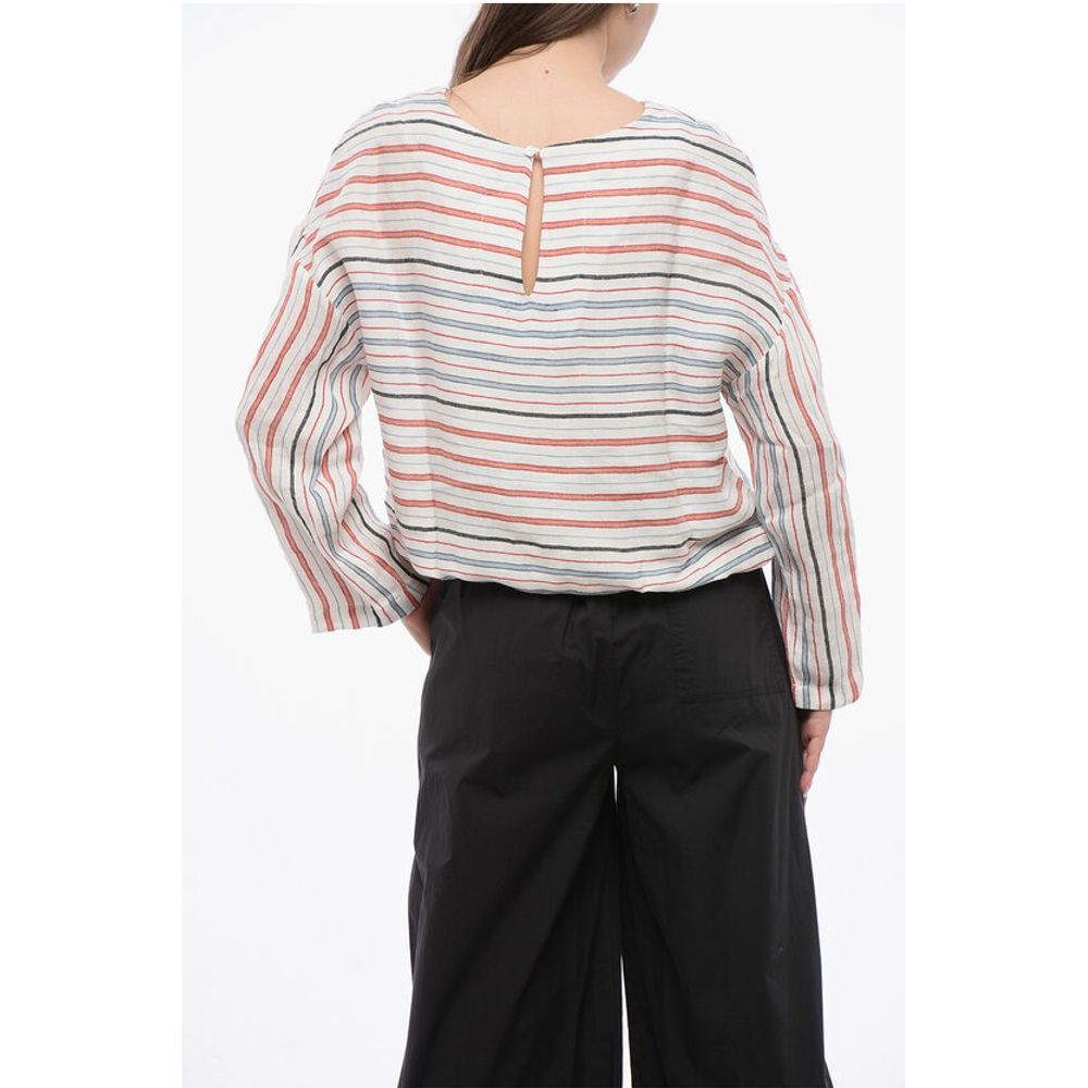 Woolrich Balanced Stripe VARSITY Linen Blend Blouse