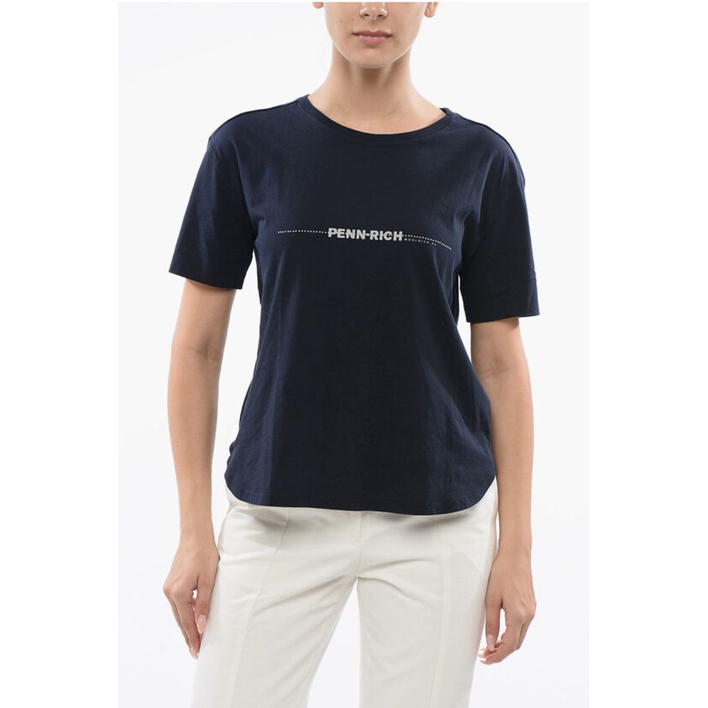 Woolrich PENN-RICH Printed Logo Cotton T-Shirt with Microstuds