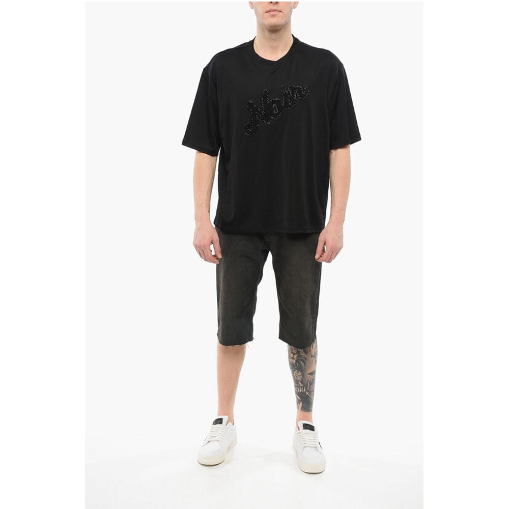 Armani EMPORIO Cotton Blend NOIR T-Shirt with Beaded Embroidery