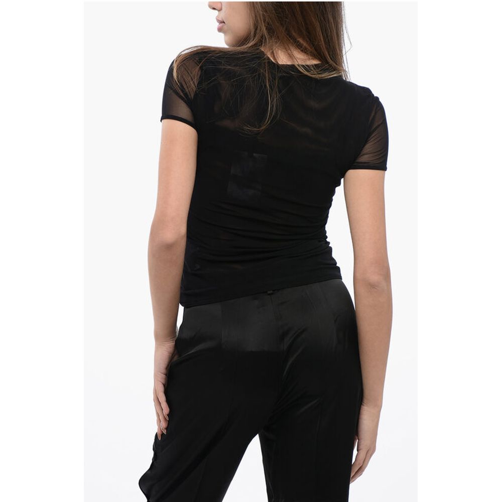 Blumarine Tulle T-Shirt with Rhinestone Logo