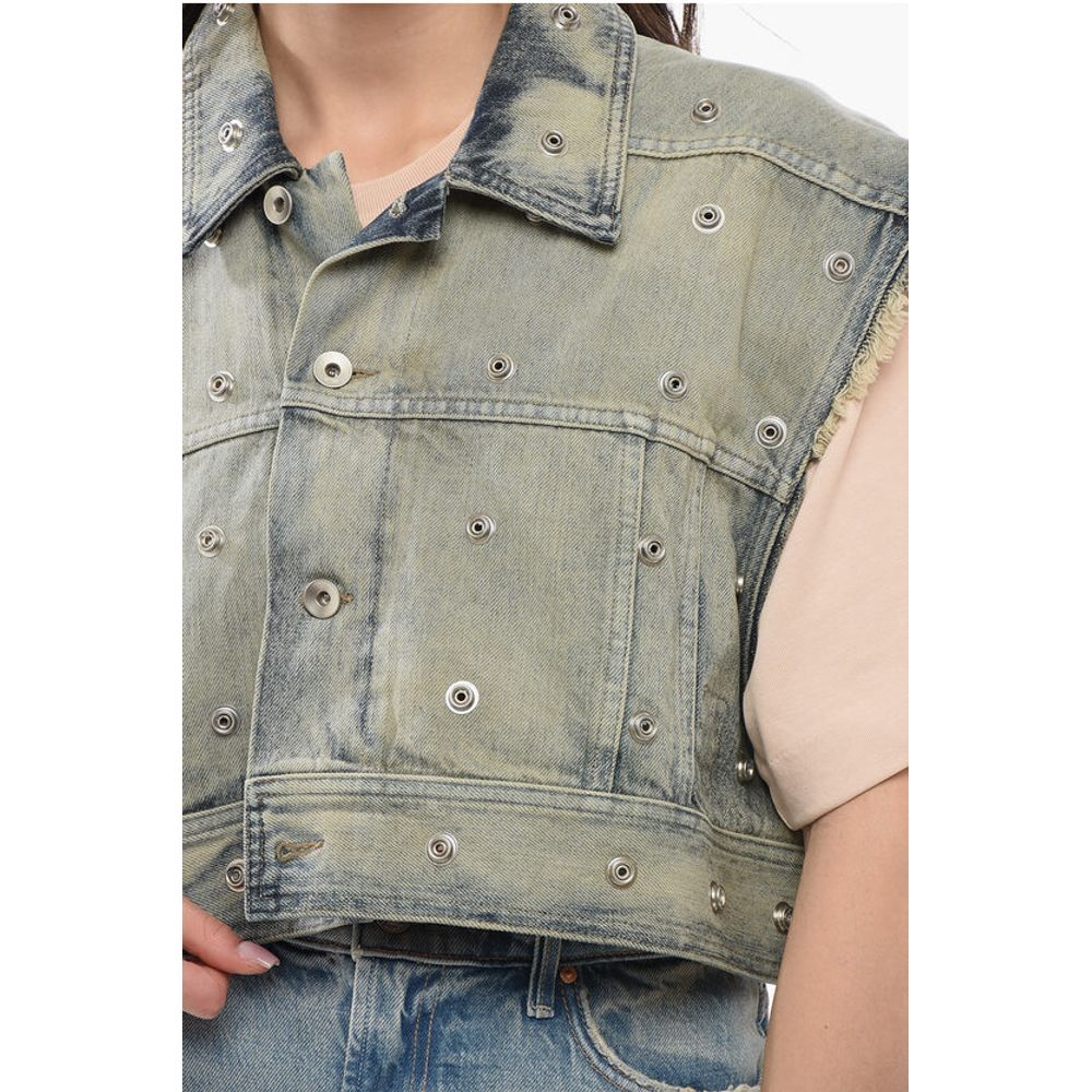 Rick Owens Denim Cropped Jacket with Laces