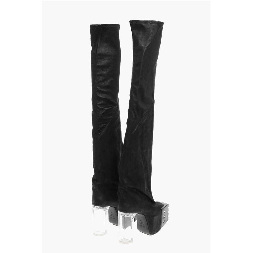 Rick Owens Leather Over the Knee Boots with Platform Sole 12cm