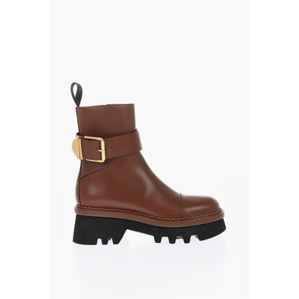 Chloé Leather Boots With Buckle Detail And Tank Sole
