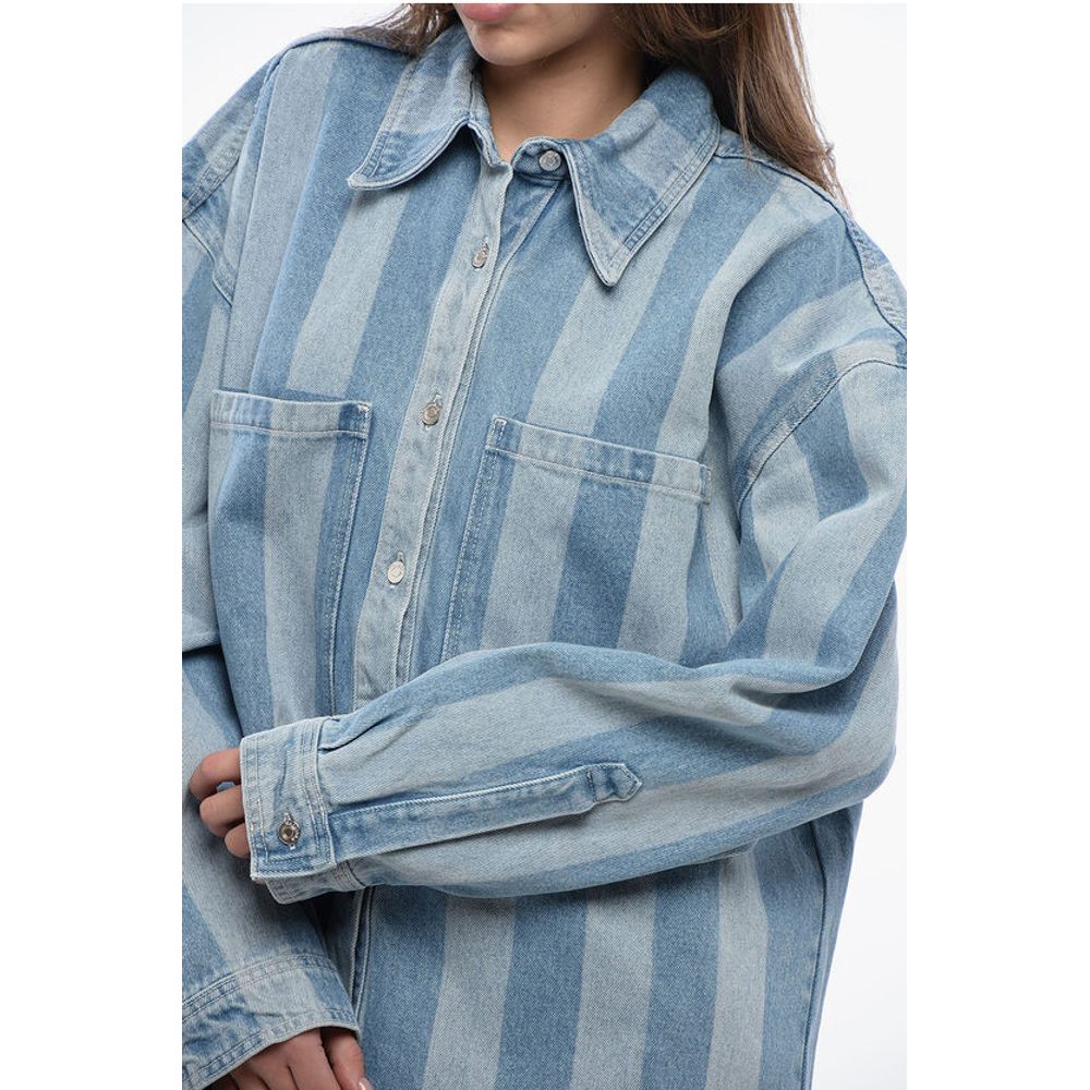 Nanushka Awning Striped Denim BEAUX Overshirt with Logo Buttons