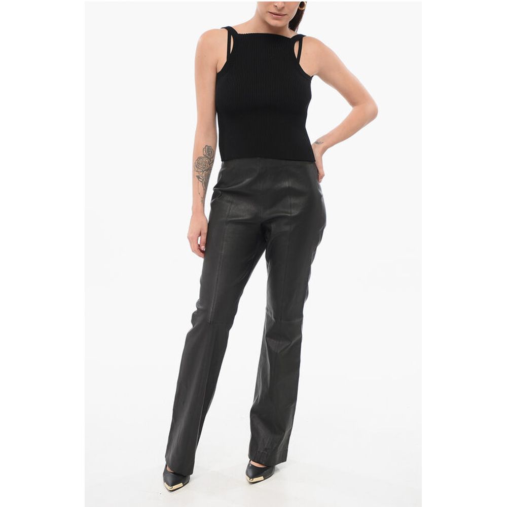 Rag&Bone Leather Flared Fit SIMONE Pants with Back Zip
