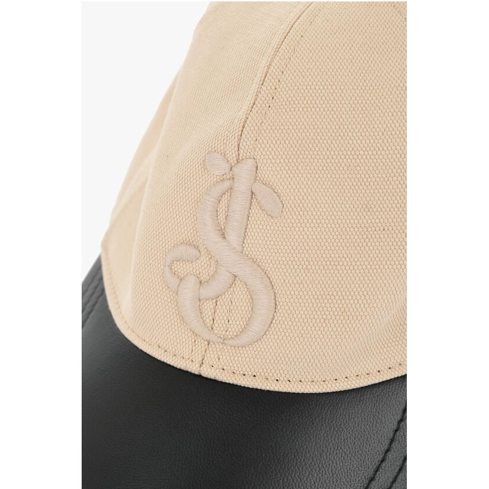 Jil Sander Cotton And Linen Cap with Leather Detail
