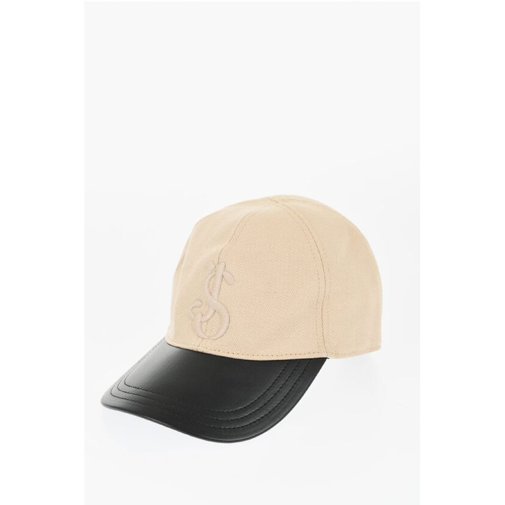 Jil Sander Cotton And Linen Cap with Leather Detail