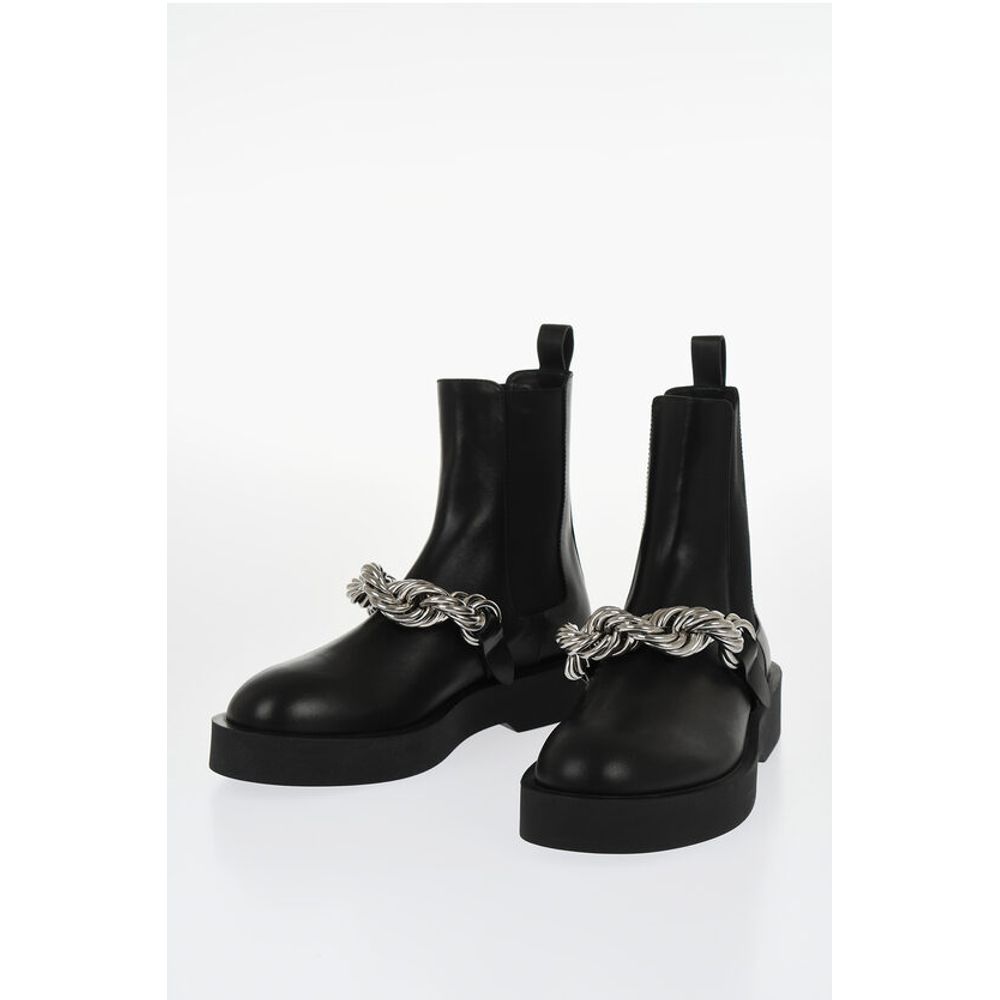 Jil Sander Leather Chelsea Booties with Chain Detail