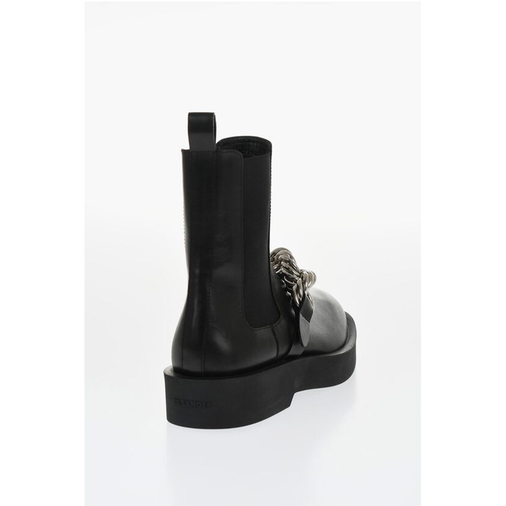 Jil Sander Leather Chelsea Booties with Chain Detail