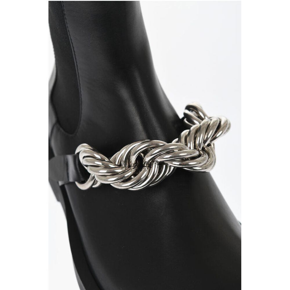 Jil Sander Leather Chelsea Booties with Chain Detail