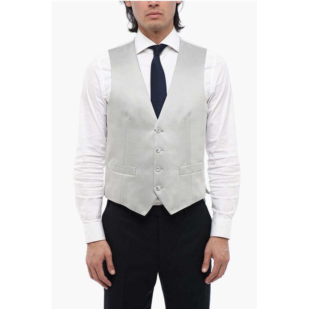 Corneliani CC COLLECTION Two-Tone Wool Blend Waistcoat with Martingale