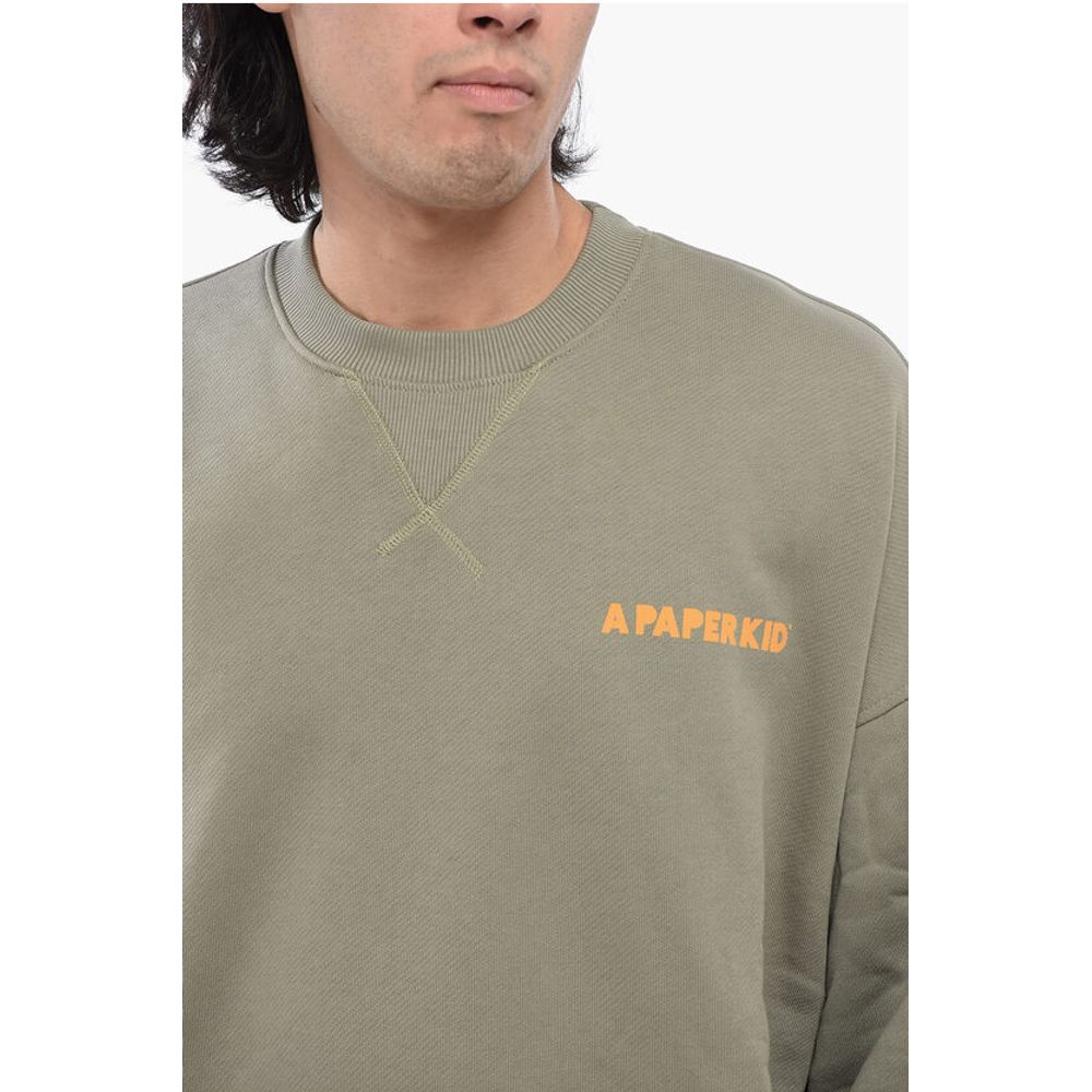 A Paper Kid Brushed Cotton Crew-neck Sweatshirt with Printed Logo