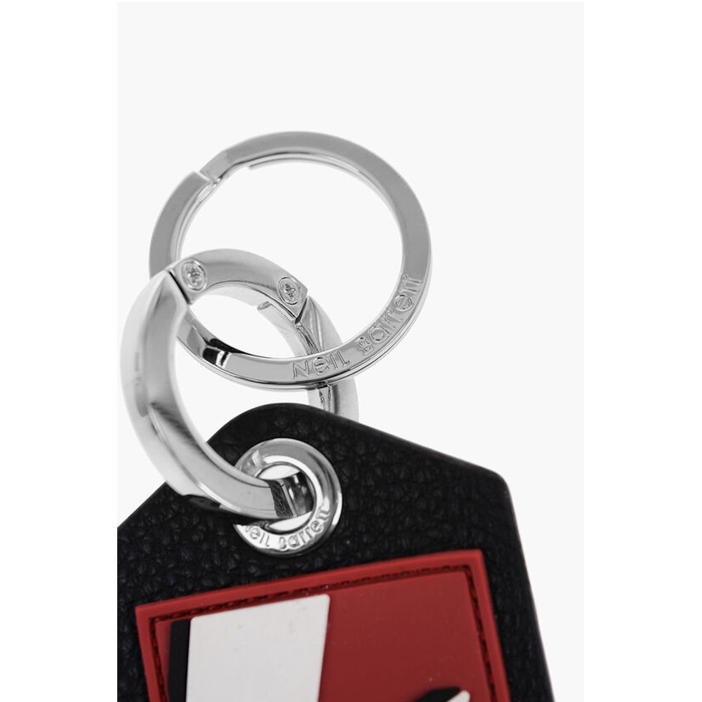 Neil Barrett Keyring with Textured Leather Pendant and Thunderbolt Detail